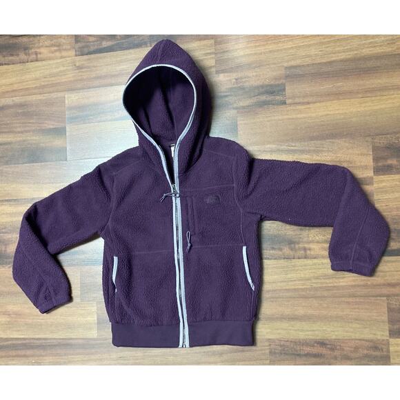The North Face Small Womens Sherpa Fleece Hooded Hoodie Sweater Full Zip Purple - Picture 1 of 4
